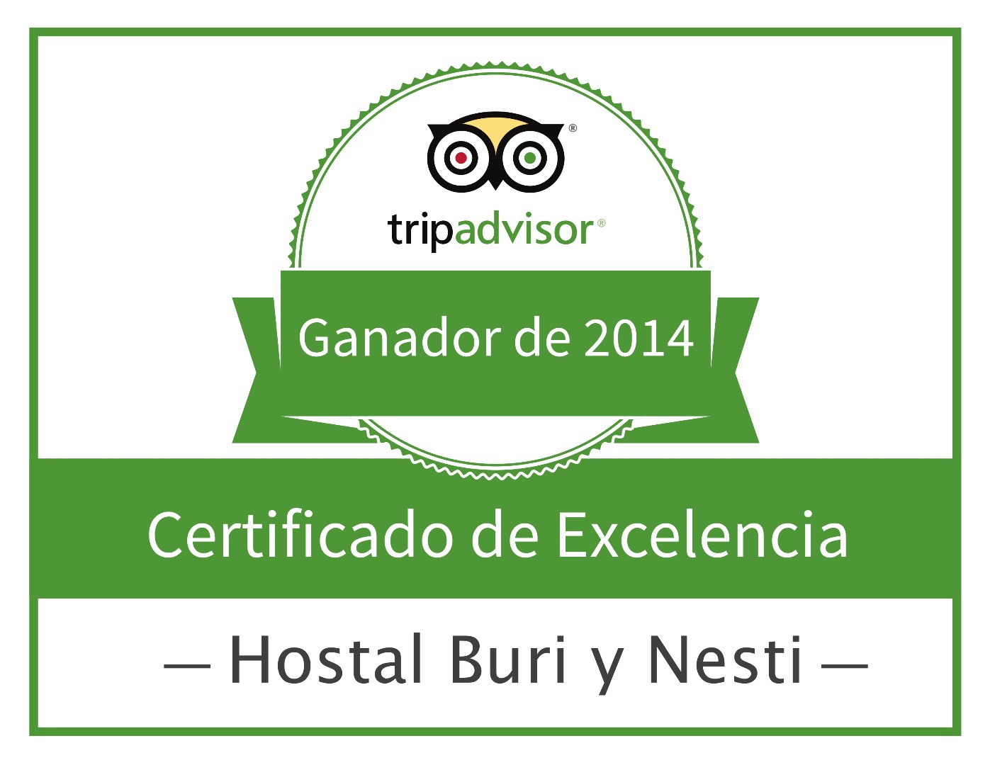 TripAdvisor Certificate of Excellence 2014